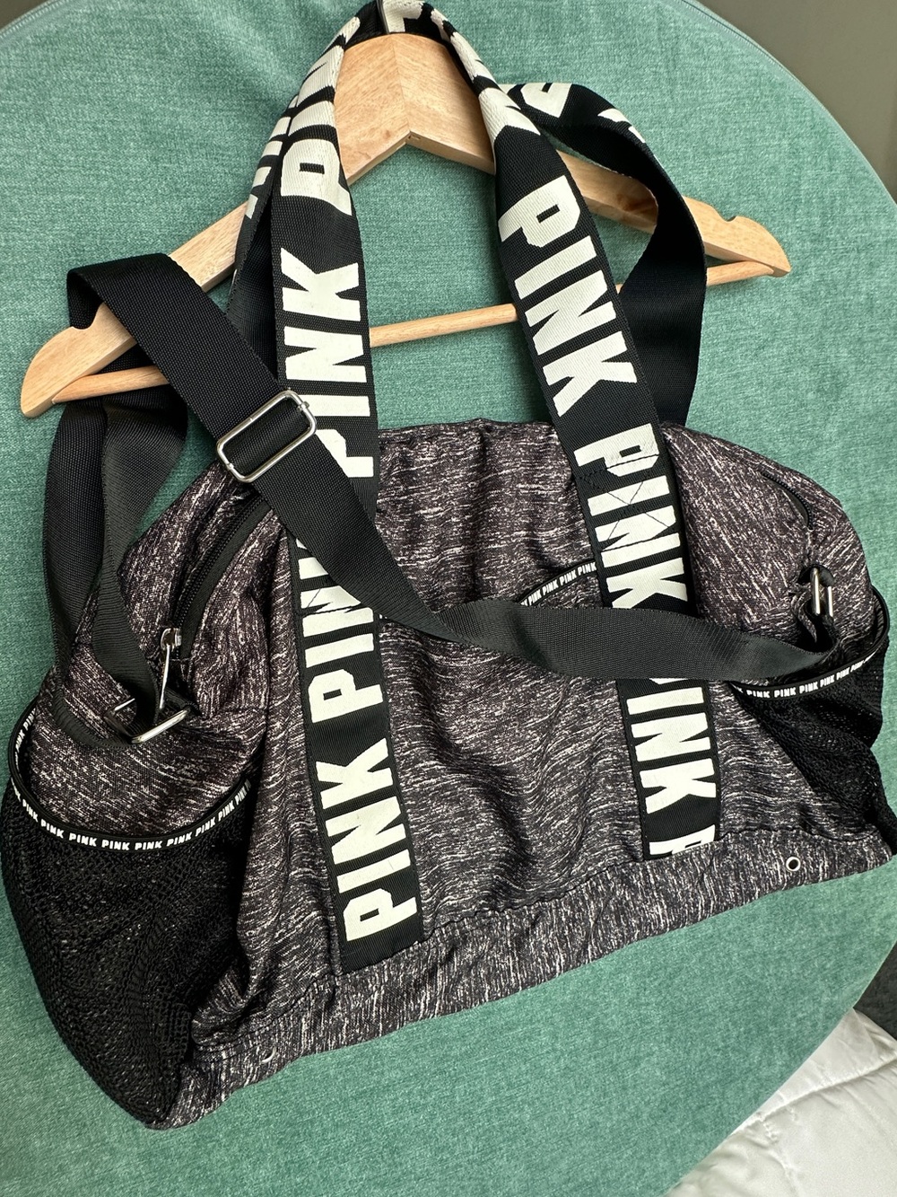 Y2K PINK Victoria's Secret Black Heather Logo Strap Duffle Bag